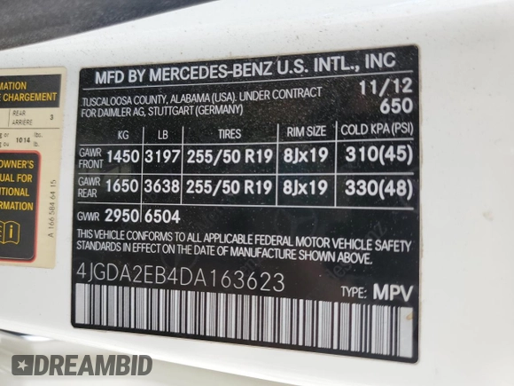 2013 Mercedes-Benz M 350 z VIN 4JGDA2EB4DA163623, wystawiony jako Copart lot #55328515 z przebiegiem 156 313 mil mil oraz Czysty tytuł • Clean title. Historia ofert i sprzedaży dostępna na DreamBid. Obrazek 13.