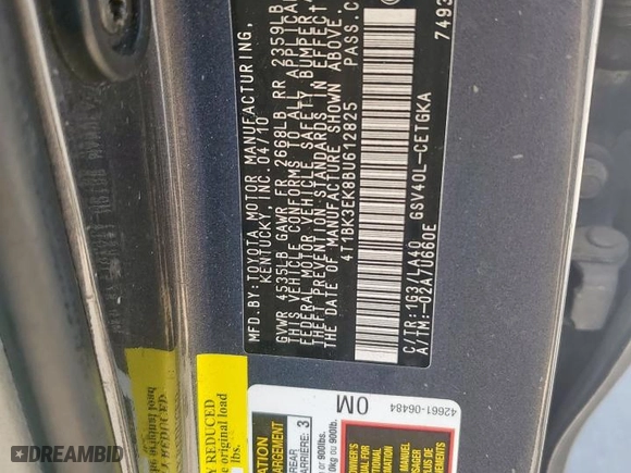 2011 Toyota Camry LE with VIN 4T1BK3EK8BU612825, listed as a Copart auction lot 51802555 with 586,835 mi miles and Salvage Title. Bid and sale history available at carsss.com. Image 12.
