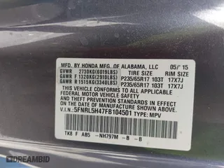 2015 Honda Odyssey EX with VIN 5FNRL5H47FB104501, listed as a IAAI auction lot 41978461 with 118,621 mi miles. Bid and sale history available at carsss.com. Image 9.