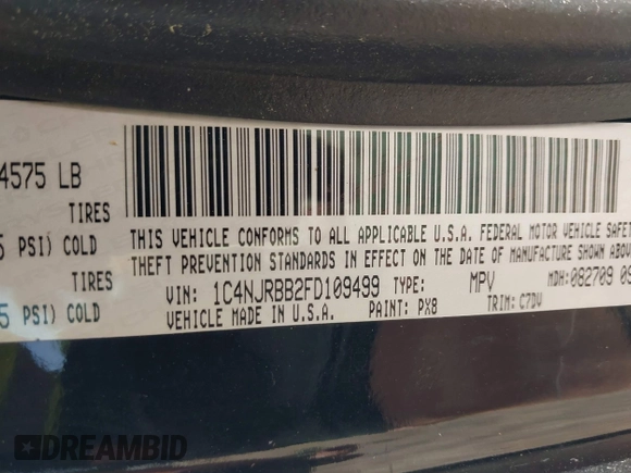 2015 Jeep Patriot Sport with VIN 1C4NJRBB2FD109499, listed as a IAAI auction lot 42027896 with 44,485 mi miles and . Bid and sale history available at carsss.com. Image 9.
