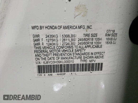 2019 Acura MDX with VIN 5J8YD3H39KL000010, listed as a Copart auction lot 50872175 with 82,306 mi miles and Non Repairable. Bid and sale history available at carsss.com. Image 14.