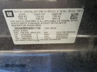 2014 Chevrolet Silverado 1500 LTZ with VIN 3GCUKSEC5EG211708, listed as a Copart auction lot 46094635 with 112,980 mi miles and Salvage Title. Bid and sale history available at DreamBid. Image 12.