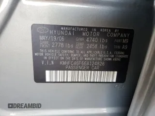 2006 Hyundai Azera SE with VIN KMHFC46F66A124826, listed as a Copart auction lot 48796695 with 134,434 mi miles and Salvage Title. Bid and sale history available at DreamBid. Image 14.