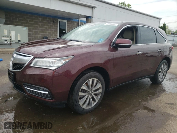 2014 Acura MDX Technology with VIN 5FRYD4H41EB028323, listed as a Copart auction lot 56938365 with Not provided miles and Salvage title. Bid and sale history available at DreamBid. Image 1.
