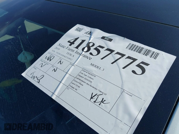 2019 Tesla Model 3 Long Range with VIN 5YJ3E1EB1KF510912, listed as a IAAI auction lot 41857775 with Not Provided miles and . Bid and sale history available at DreamBid. Image 19.