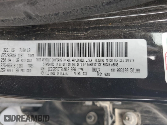 2020 Ram 1500 Laramie with VIN 1C6SRFDT8LN121976, listed as a Copart auction lot 66707184 with 80,004 mi miles and Salvage Title. Bid and sale history available at carsss.com. Image 14.