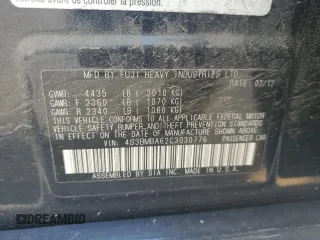 2012 Subaru Legacy 2.5i with VIN 4S3BMBA62C3030776, listed as a Copart auction lot 59345195 with 136,923 mi miles and Salvage title. Bid and sale history available at DreamBid. Image 12.