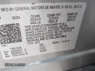 2024 GMC Terrain SLE with VIN 3GKALMEG7RL247464, listed as a IAAI auction lot 41733551 with 17,762 mi miles. Bid and sale history available at carsss.com. Image 9.