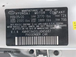 2020 Hyundai Venue SEL with VIN KMHRC8A31LU045687, listed as a IAAI auction lot 42244909 with 57,048 mi miles and . Bid and sale history available at DreamBid. Image 9.