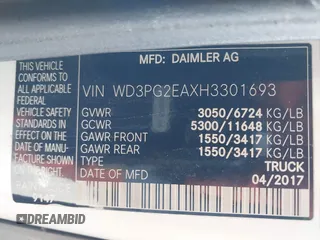2017 Mercedes-Benz Metris Cargo with VIN WD3PG2EAXH3301693, listed as a IAAI auction lot 42233752 with 125,820 mi miles and . Bid and sale history available at DreamBid. Image 9.