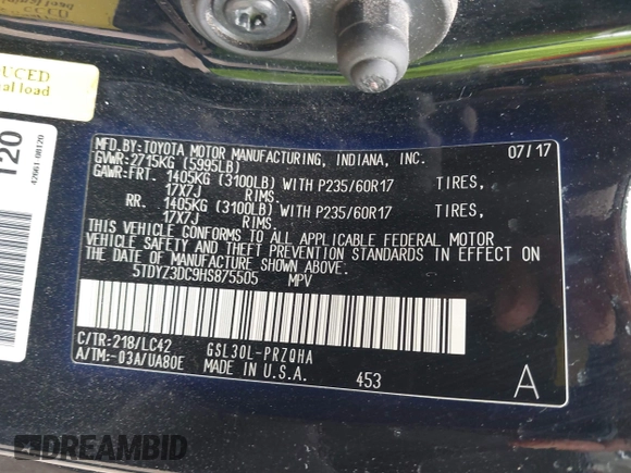2017 Toyota Sienna XLE Auto Access Seat с VIN 5TDYZ3DC9HS875505, выставлен на аукционе IAAI как лот 42101924 с пробегом Не указан миль и . История ставок и продаж доступна на DreamBid. Изображение 9.