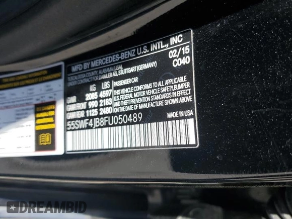 2015 Mercedes-Benz C 300 z VIN 55SWF4JB8FU050489, wystawiony jako Copart lot #52278415 z przebiegiem 125 671 mil mil oraz Szkoda całkowita • Salvage title. Historia ofert i sprzedaży dostępna na DreamBid. Obrazek 14.