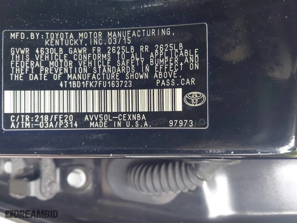 2015 Toyota Camry Hybrid LE with VIN 4T1BD1FK7FU163723, listed as a IAAI auction lot 41886718 with 432,925 mi miles. Bid and sale history available at carsss.com. Image 9.
