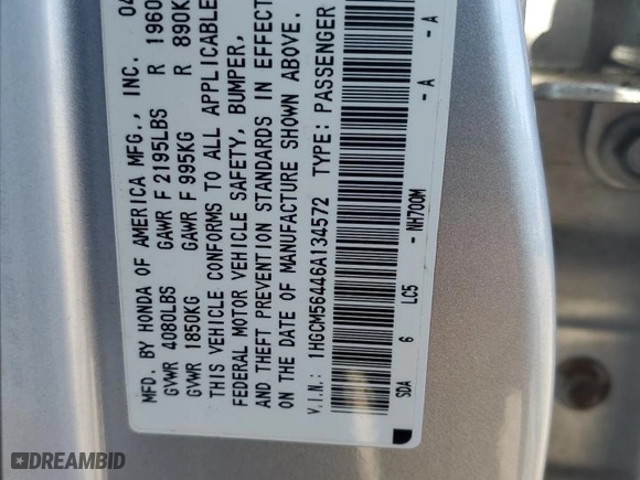 2006 Honda Accord Sdn LX with VIN 1HGCM56446A134572, listed as a Copart auction lot 53642415 with 162,761 mi miles and Salvage Title. Bid and sale history available at carsss.com. Image 12.
