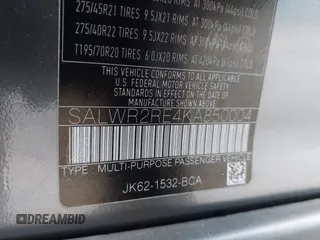 2019 Land Rover Range Rover Sport Dynamic with VIN SALWR2RE4KA850004, listed as a IAAI auction lot 41880360 with 61,953 mi miles. Bid and sale history available at carsss.com. Image 9.