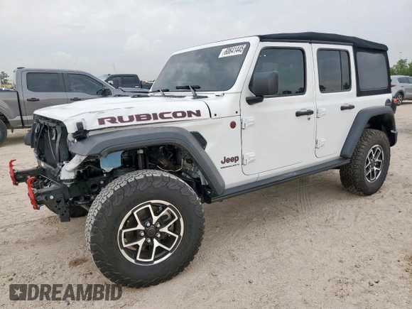2024 Jeep Wrangler Rubicon with VIN 1C4PJXFG2RW266901, listed as a Copart auction lot 60641445 with 3,908 mi miles and Salvage title. Bid and sale history available at DreamBid. Image 1.