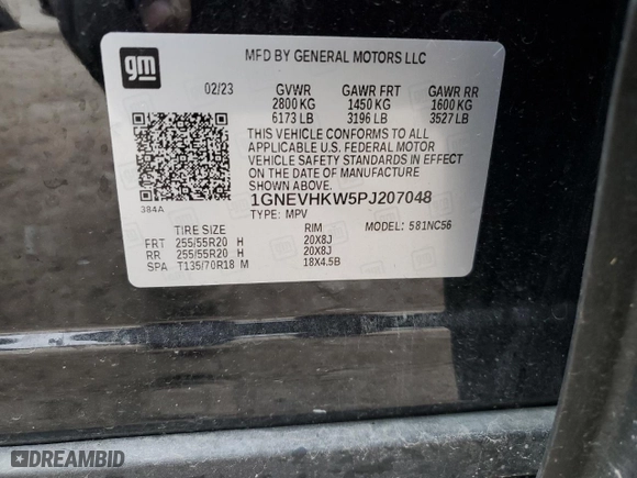 2023 Chevrolet Traverse LT Leather with VIN 1GNEVHKW5PJ207048, listed as a Copart auction lot 84547374 with 26,122 mi miles and Salvage Title. Bid and sale history available at carsss.com. Image 13.