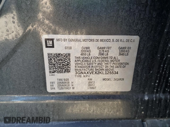 2019 Chevrolet Equinox LT with VIN 3GNAXVEX2KL125534, listed as a Copart auction lot 53120955 with 75,345 mi miles and Salvage Title. Bid and sale history available at carsss.com. Image 13.
