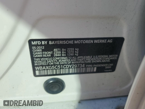 2012 BMW 5 Series 528i with VIN WBAXG5C51CDY29734, listed as a Copart auction lot 46924205 with 121,833 mi miles and Salvage Title. Bid and sale history available at carsss.com. Image 13.
