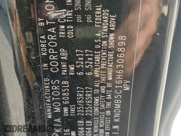 2017 Kia Sedona LX with VIN KNDMB5C16H6306898, listed as a Copart auction lot 71790784 with 51,508 mi miles and Salvage Title. Bid and sale history available at carsss.com. Image 13.