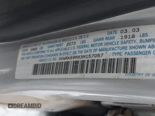 2003 Volkswagen Jetta GL with VIN 3VWRK69MX3M157057, listed as a IAAI auction lot 41472509 with Not provided miles and . Bid and sale history available at DreamBid. Image 9.
