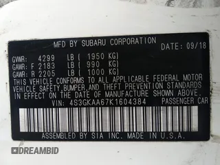 2019 Subaru Impreza with VIN 4S3GKAA67K1604384, listed as a IAAI auction lot 39202404 with 47,000 mi miles and . Bid and sale history available at DreamBid. Image 9.