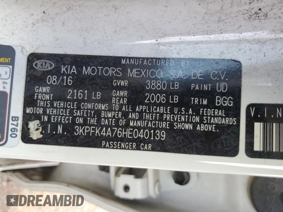2017 Kia Forte LX with VIN 3KPFK4A76HE040139, listed as a Copart auction lot 49255925 with 103,351 mi miles and Salvage Title. Bid and sale history available at carsss.com. Image 15.