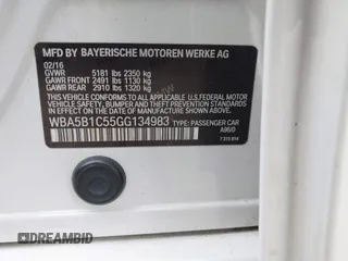 2016 BMW 5 Series 535i with VIN WBA5B1C55GG134983, listed as a IAAI auction lot 41519709 with 192,363 mi miles and . Bid and sale history available at DreamBid. Image 9.