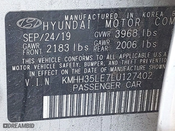 2020 Hyundai Elantra GT with VIN KMHH35LE7LU127402, listed as a IAAI auction lot 41475079 with 61,566 mi miles. Bid and sale history available at carsss.com. Image 9.