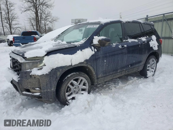 2025 Honda Passport EX-L z VIN 5FNYF8H55SB005439, wystawiony jako Copart lot #87375214 z przebiegiem 2575 mil mil oraz Szkoda całkowita • Salvage title. Historia ofert i sprzedaży dostępna na DreamBid. Obrazek 1.