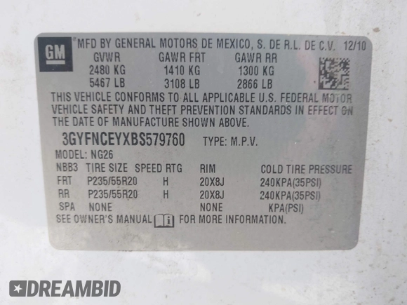 2011 Cadillac SRX Premium Collection z VIN 3GYFNCEYXBS579760, wystawiony jako IAAI lot #42238707 z przebiegiem Nie podano mil oraz . Historia ofert i sprzedaży dostępna na DreamBid. Obrazek 9.
