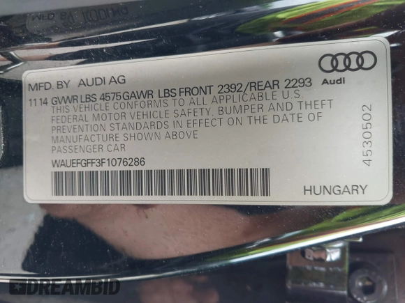 2015 Audi A3 Premium Plus with VIN WAUEFGFF3F1076286, listed as a IAAI auction lot 42486815 with 135,988 mi miles and . Bid and sale history available at DreamBid. Image 9.