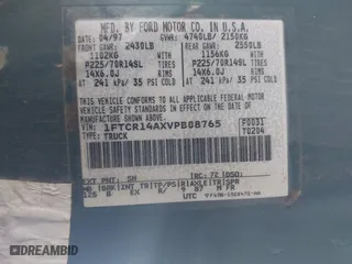 1997 Ford Ranger XL with VIN 1FTCR14AXVPB08765, listed as a IAAI auction lot 41840837 with 140,962 mi miles. Bid and sale history available at carsss.com. Image 9.