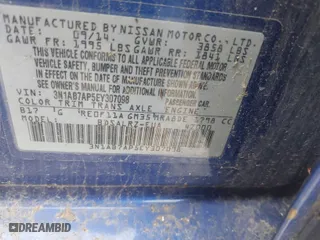 2014 Nissan Sentra SV with VIN 3N1AB7AP5EY307098, listed as a IAAI auction lot 42014996 with 184,716 mi miles. Bid and sale history available at carsss.com. Image 9.