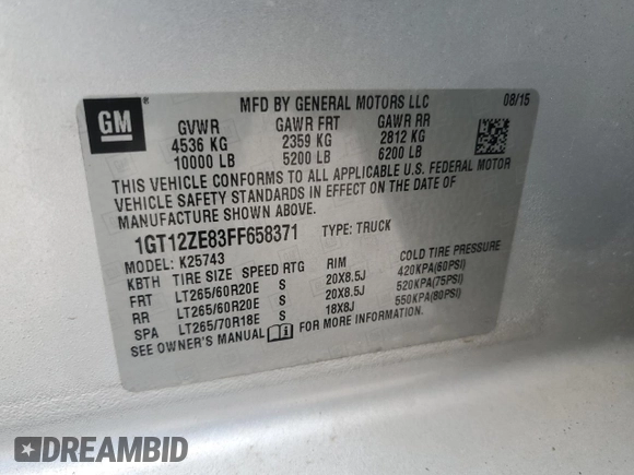 2015 GMC Sierra 2500HD SLT z VIN 1GT12ZE83FF658371, wystawiony jako Copart lot #50228565 z przebiegiem 126 077 mil mil oraz Szkoda całkowita • Salvage title. Historia ofert i sprzedaży dostępna na DreamBid. Obrazek 13.