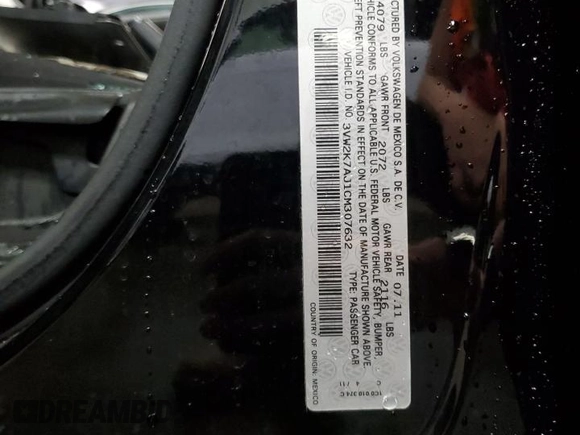 2012 Volkswagen Jetta S with VIN 3VW2K7AJ1CM307632, listed as a Copart auction lot 59764895 with Not provided miles and Non repairable. Bid and sale history available at DreamBid. Image 12.