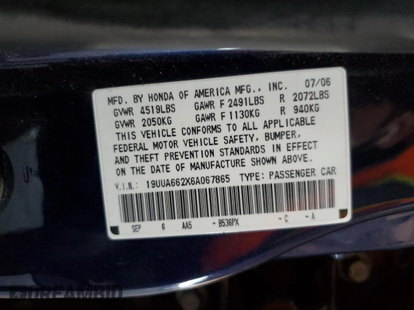 2006 Acura TL with VIN 19UUA662X6A067865, listed as a Copart auction lot 50273025 with 225,380 mi miles and Salvage Title. Bid and sale history available at carsss.com. Image 12.