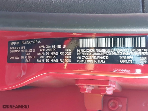2018 Jeep Renegade Upland Edition with VIN ZACCJBAB0JPH93740, listed as a IAAI auction lot 41705533 with 68,178 mi miles. Bid and sale history available at carsss.com. Image 9.