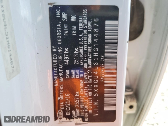 2017 Kia Optima EX with VIN 5XXGU4L31HG144876, listed as a Copart auction lot 50796225 with 156,444 mi miles and Salvage Title. Bid and sale history available at carsss.com. Image 12.