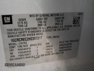 2017 Chevrolet Silverado 1500 LT with VIN 1GCRCREC2HZ267217, listed as a Copart auction lot 51901725 with Not Provided miles and Salvage Title. Bid and sale history available at DreamBid. Image 13.