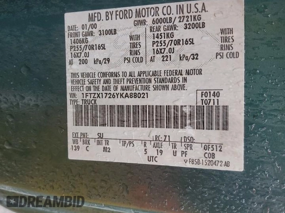 2000 Ford F-150 XL with VIN 1FTZX1726YKA88021, listed as a Copart auction lot 44424675 with 0 mi miles and Salvage Title. Bid and sale history available at carsss.com. Image 12.