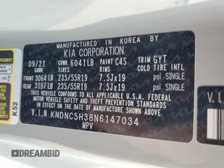 2022 Kia Carnival EX with VIN KNDNC5H38N6147034, listed as a Copart auction lot 86811174 with 22,580 mi miles and Salvage Title. Bid and sale history available at carsss.com. Image 14.