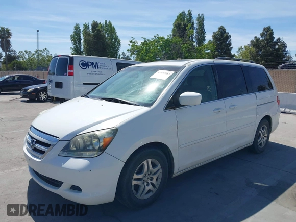 2005 Honda Odyssey EX-L with VIN 5FNRL38605B045246, listed as a IAAI auction lot 42183883 with 164,072 mi miles and . Bid and sale history available at carsss.com. Image 6.