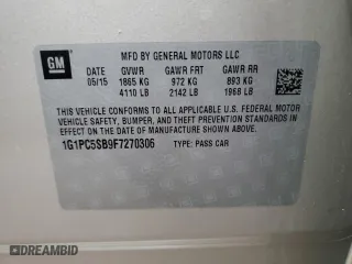 2015 Chevrolet Cruze LT with VIN 1G1PC5SB9F7270306, listed as a Copart auction lot 81076604 with 117,000 mi miles and Salvage Title. Bid and sale history available at carsss.com. Image 14.