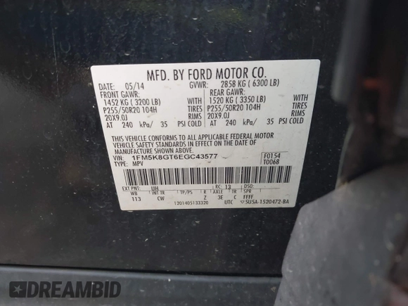 2014 Ford Explorer Sport z VIN 1FM5K8GT6EGC43577, wystawiony jako IAAI lot #42607478 z przebiegiem 155 802 mil mil oraz . Historia ofert i sprzedaży dostępna na DreamBid. Obrazek 9.