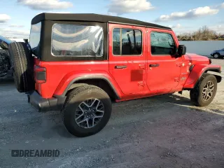 2024 Jeep Wrangler Sahara with VIN 1C4PJXEG9RW236263, listed as a Copart auction lot 45009025 with 13,985 mi miles and Salvage Title. Bid and sale history available at carsss.com. Image 3.
