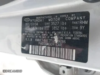 2015 Hyundai Accent GLS with VIN KMHCT4AE7FU849786, listed as a IAAI auction lot 41965237 with 98,587 mi miles. Bid and sale history available at carsss.com. Image 9.