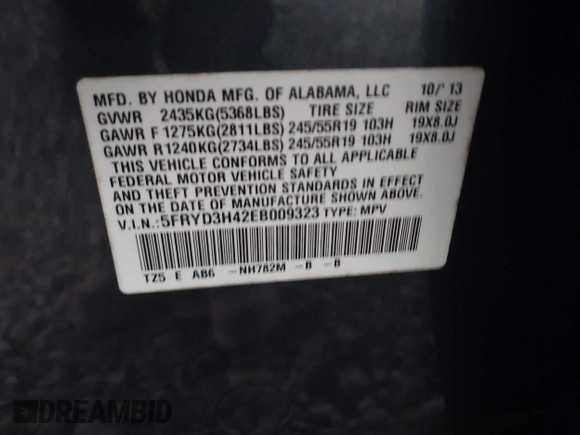 2014 Acura MDX Tech Pkg with VIN 5FRYD3H42EB009323, listed as a IAAI auction lot 40863681 with 87,746 mi miles. Bid and sale history available at carsss.com. Image 9.