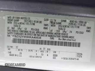 2017 Ford Transit XL with VIN 1FBZX2YM3HKA40535, listed as a IAAI auction lot 41364177 with 80,568 mi miles and . Bid and sale history available at DreamBid. Image 9.