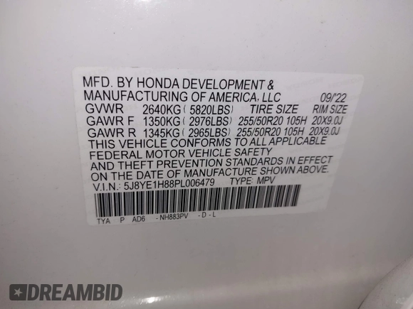 2023 Acura MDX w/Advance Package with VIN 5J8YE1H88PL006479, listed as a IAAI auction lot 41386253 with 28,729 mi miles. Bid and sale history available at carsss.com. Image 9.